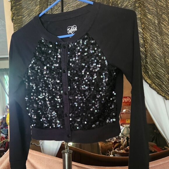 K8  Super cute Bling Girls snap close Cardigan Cotton blend by Justice  Sz 10 - Picture 1 of 5
